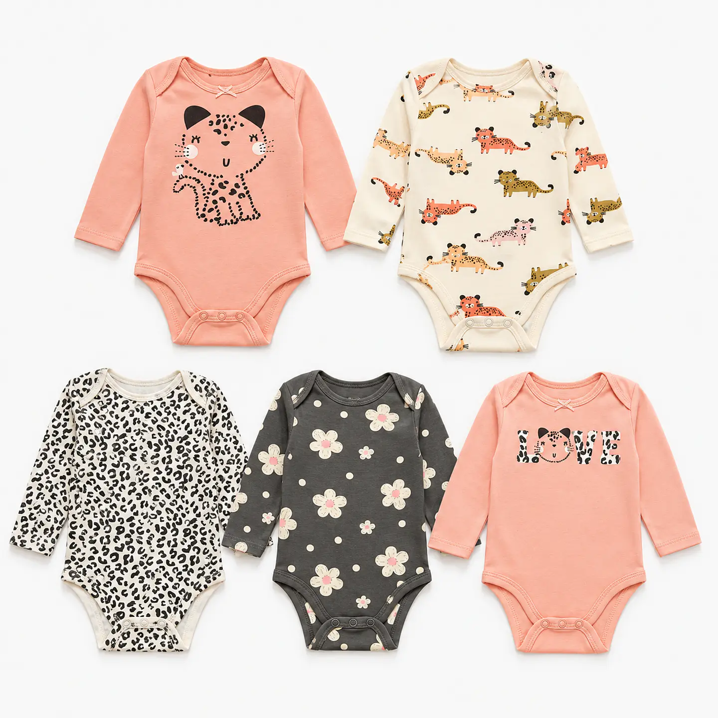 Set 5 Bodys 100% Algodón para Niñas diseño Leoncita Print 1