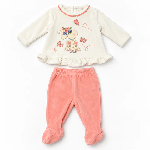 Conjunto Aterciopelado 2 Piezas para Bebé Niña – Conejita y Mariposas
