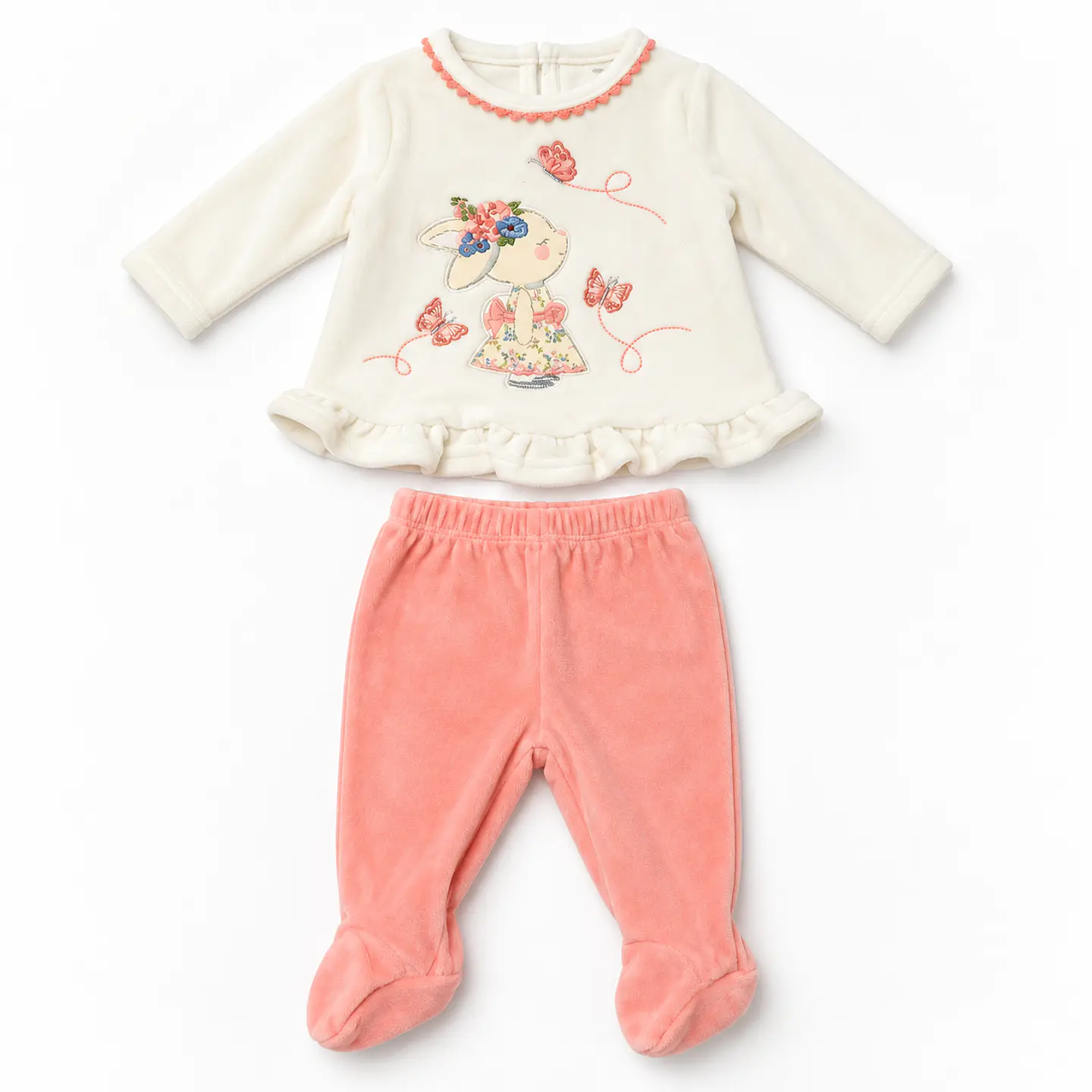Conjunto Aterciopelado 2 Piezas para Bebé Niña – Conejita y Mariposas 1