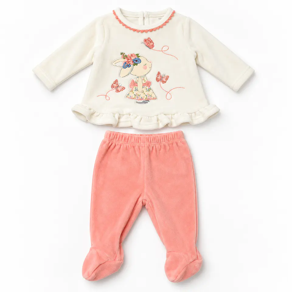Conjunto Aterciopelado 2 Piezas para Bebé Niña – Conejita y Mariposas 1