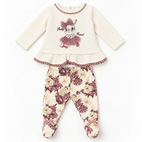Conjunto 2 Piezas 100% Algodón para Bebé Niña – Conejita y Flores