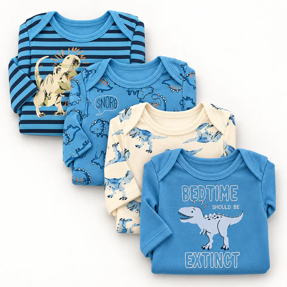 Pack 4 Bodys Manga Larga para Bebé Niño – Dinosaurios 6