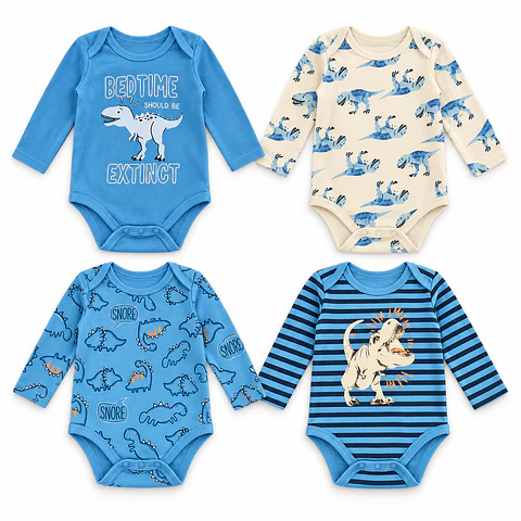 Pack 4 Bodys Manga Larga para Bebé Niño – Dinosaurios