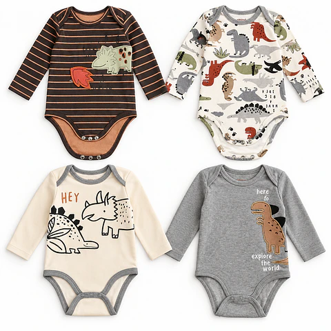 Pack 4 Bodys Manga Larga para Bebé Niño – Dinosaurios
