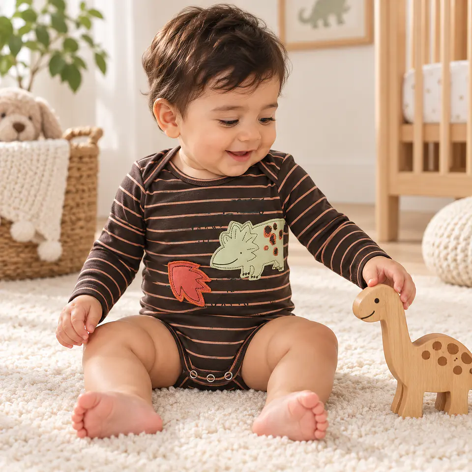 Pack 4 Bodys Manga Larga para Bebé Niño – Dinosaurios 3