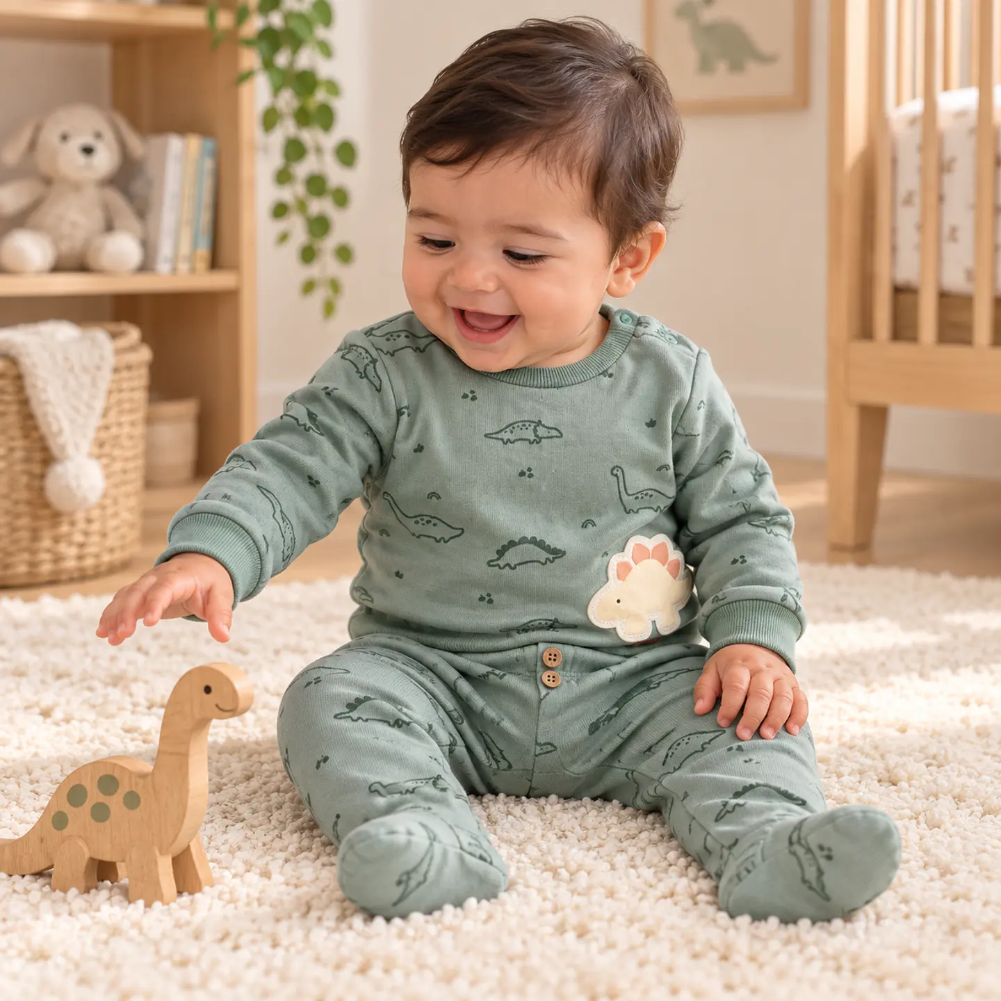 Conjunto 2 Piezas para Bebé Niño – Dinosaurios Verde Salvia 2