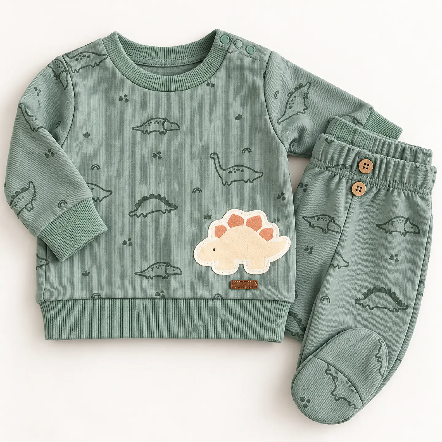 Conjunto 2 Piezas para Bebé Niño – Dinosaurios Verde Salvia 3