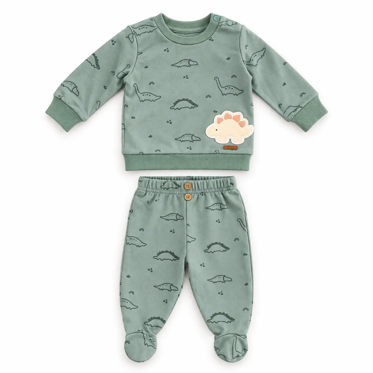 Conjunto 2 Piezas para Bebé Niño – Dinosaurios Verde Salvia 1