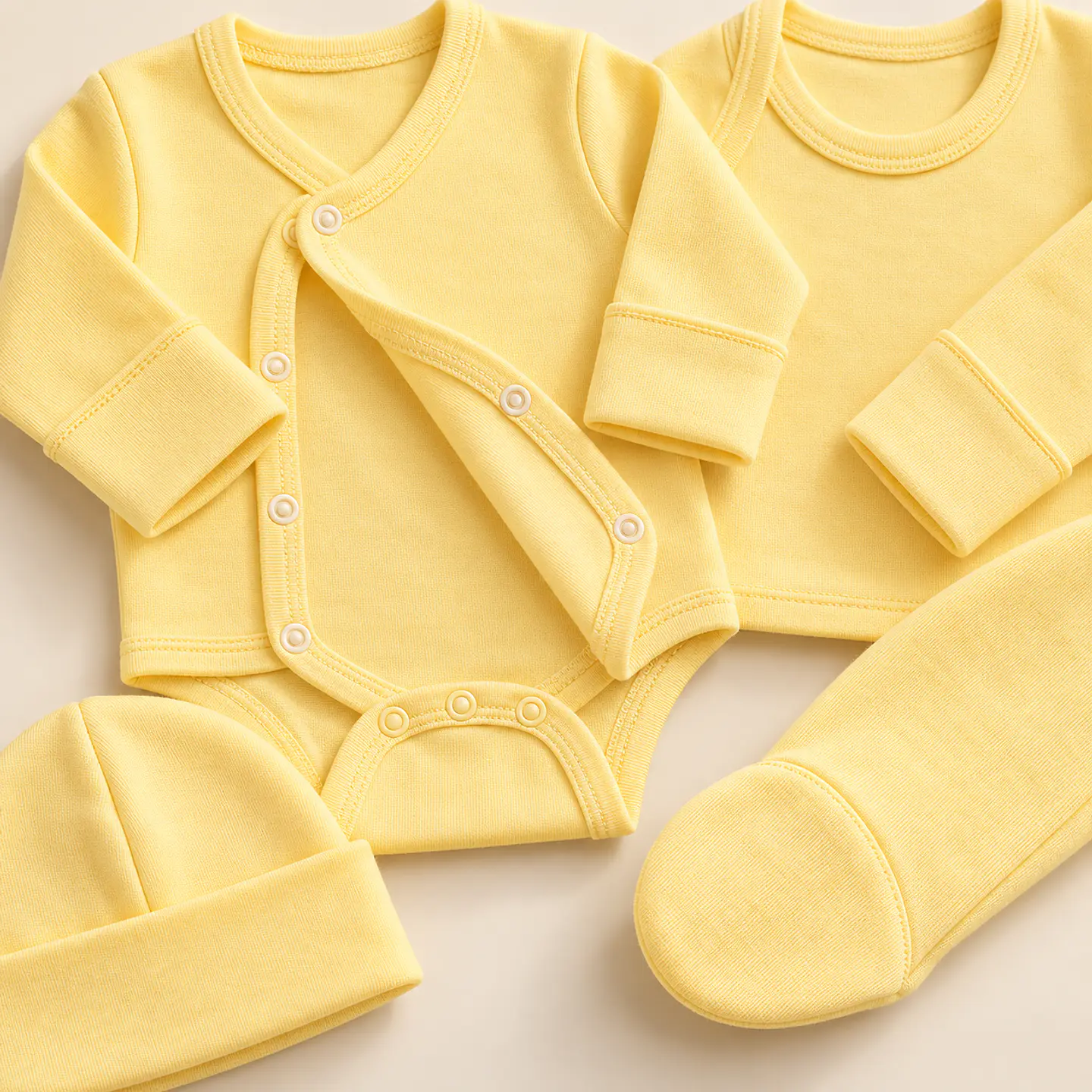 Ajuar Primer Abrazo | 4 Piezas con Mitones Integrados Amarillo 3
