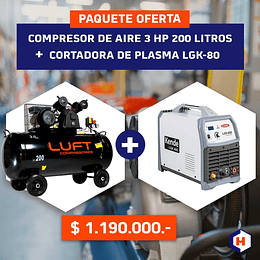 Oferta:  Compresor de Aire 200 litros 3HP+ Cortadora de Plasma LGK-80