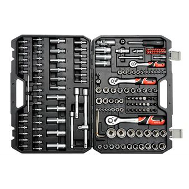 Set de dados de 1/4"- 3/8"- 1/2"  con chicarras y extractore. 173 Piezas Yato