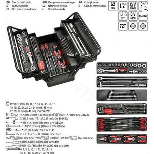 Caja de herramientas desplegable con 63 piezas YATO