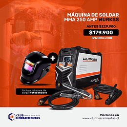 Oferta Soldadora Inversora MMA de 250AMP Contact 255- WURKSS+ máscara de soldar