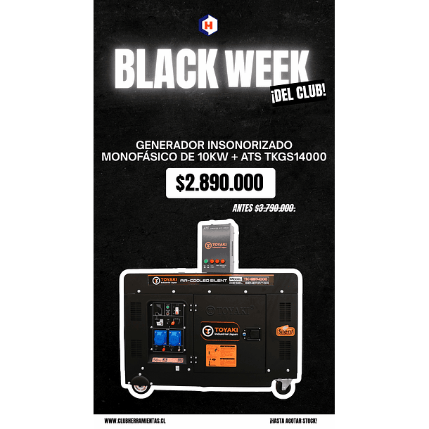 Generador Insonorizado monofásico de 10KW con ATS TKGS14000