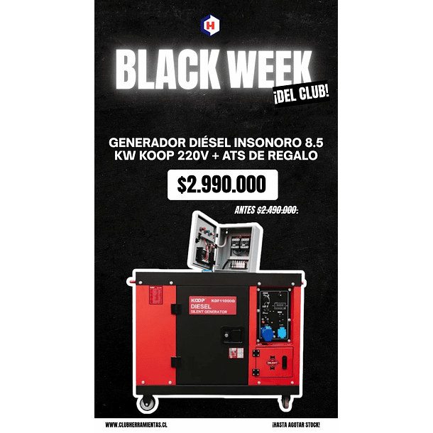 Generador Diésel insonoro 8.5 KVA KOOP 220V con ATS