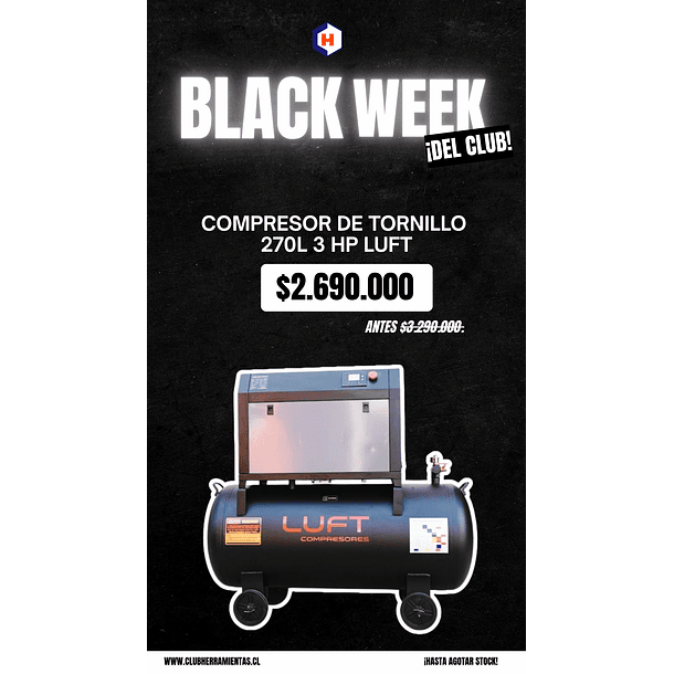 COMPRESOR DE TORNILLO 270L 3 HP LUFT