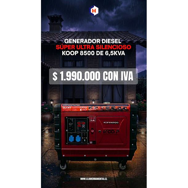 Generador Diesel Súper Ultra Silencioso Koop 8500 de 6,5KVA