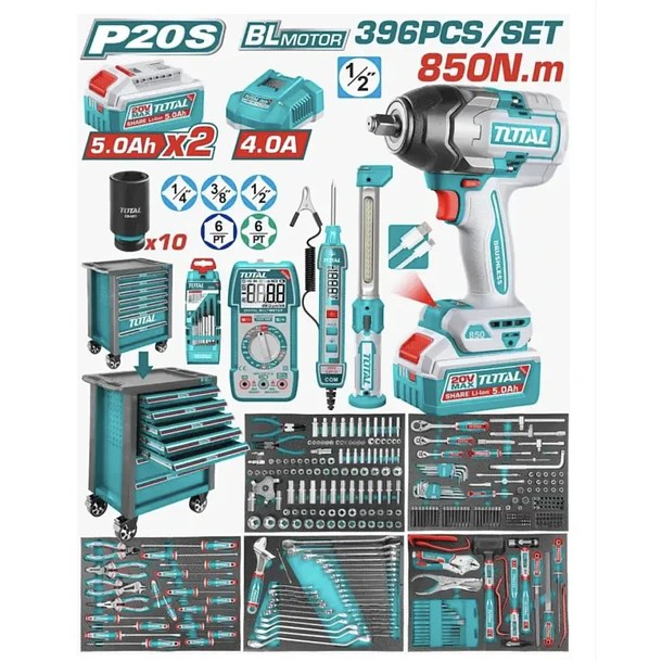 CARRO  DE HERRAMIENTAS POR 396 PCS CON LLAVE IMPACTO 850NM TOTAL