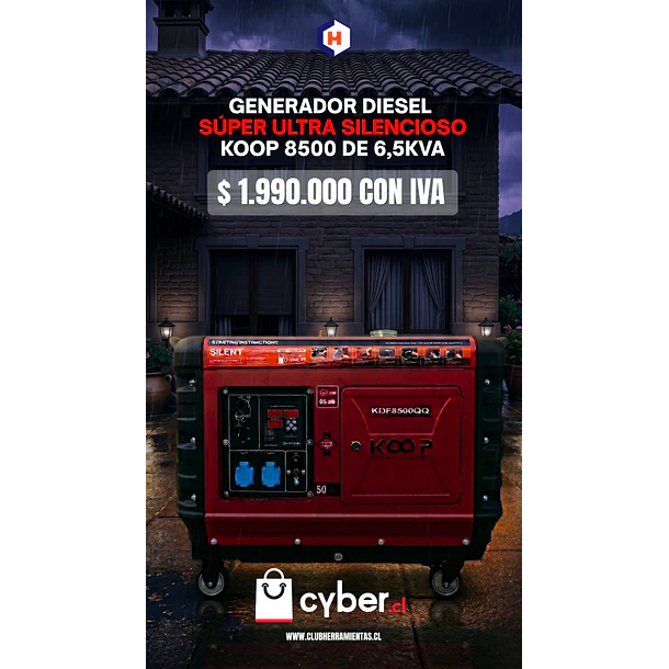 Generador eléctrico diésel Súper Ultra Silencioso Koop 8500 de 6,5KVA