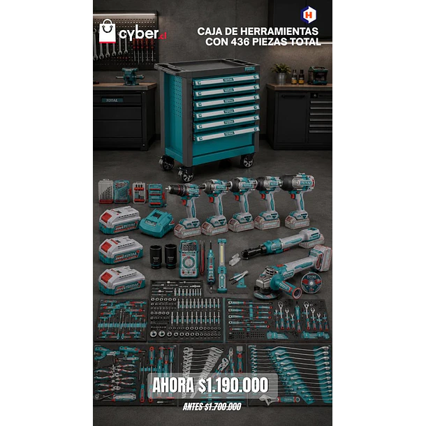 Carro de herramientas 436 piezas con piezas inalámbricas Total 1