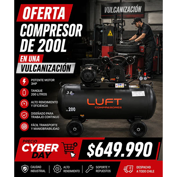 Compresor de Aire 3 HP 200 Litros LUFT