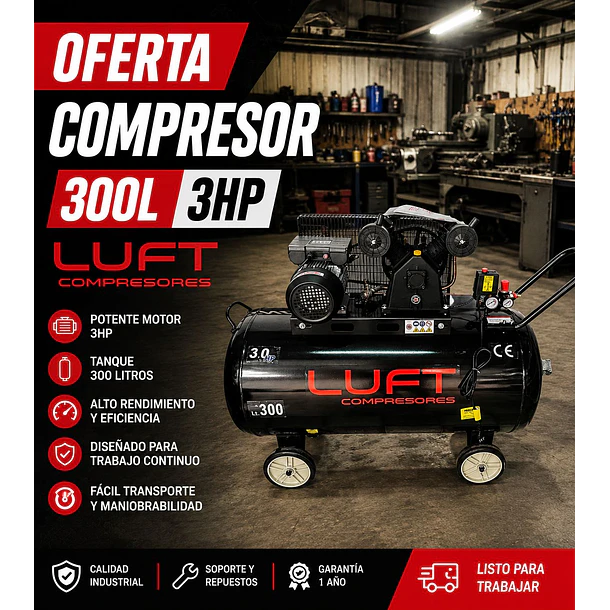 OFERTA: Compresor de Aire 3HP 300 Litros LUFT