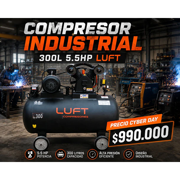 Oferta Compresor Trifásico de 5,5HP 300 Litros LUFT