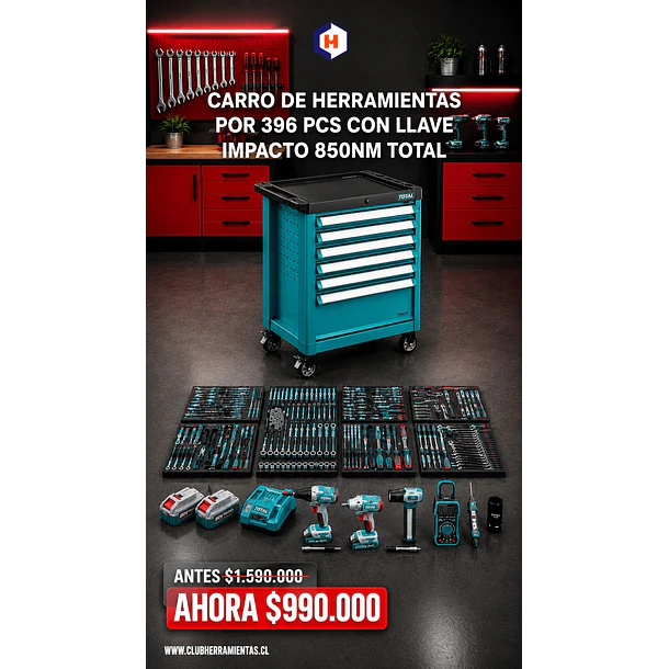 CARRO  DE HERRAMIENTAS POR 396 PCS CON LLAVE IMPACTO 850NM TOTAL