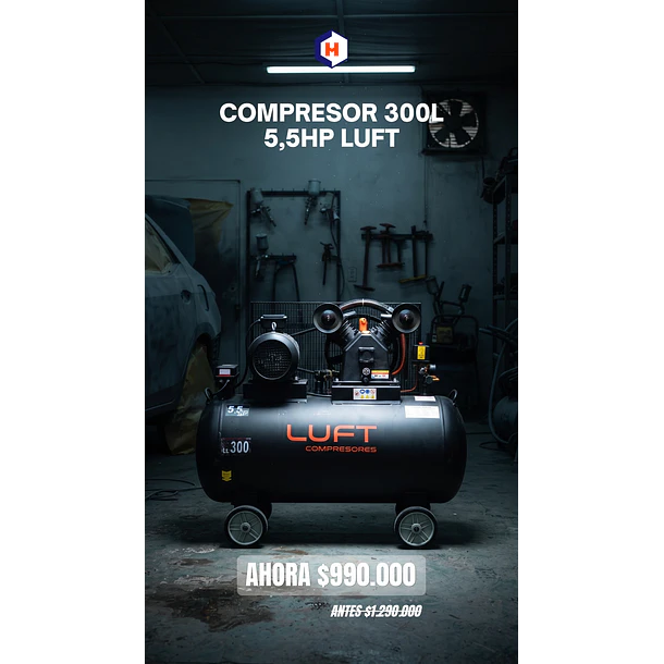 Compresor Trifásico de 5,5HP 300 Litros LUFT