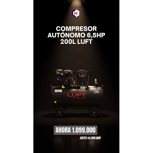 Compresor Autónomo 6,5HP 200L Luft 