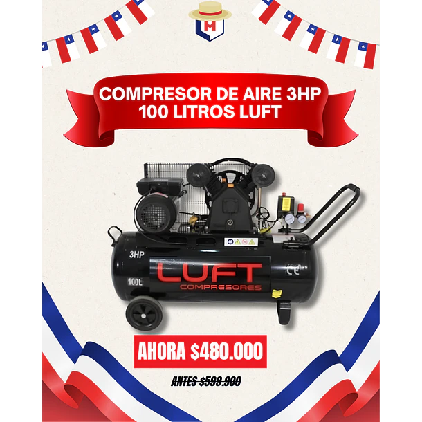Compresor de Aire 3HP 100 Litros LUFT