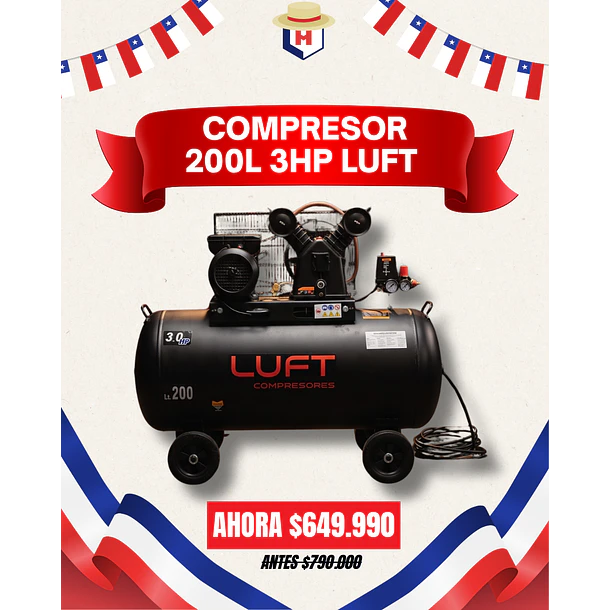 Compresor de Aire 3 HP 200 Litros LUFT