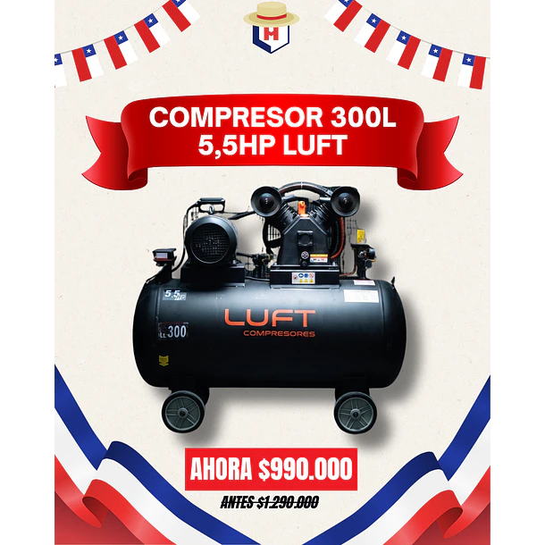 Compresor Trifásico de 5,5HP 300 Litros LUFT