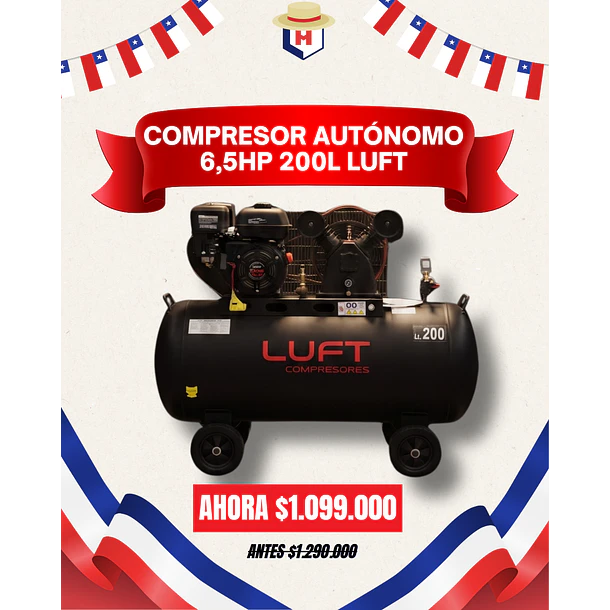 Compresor Autónomo 6,5HP 200L Luft 