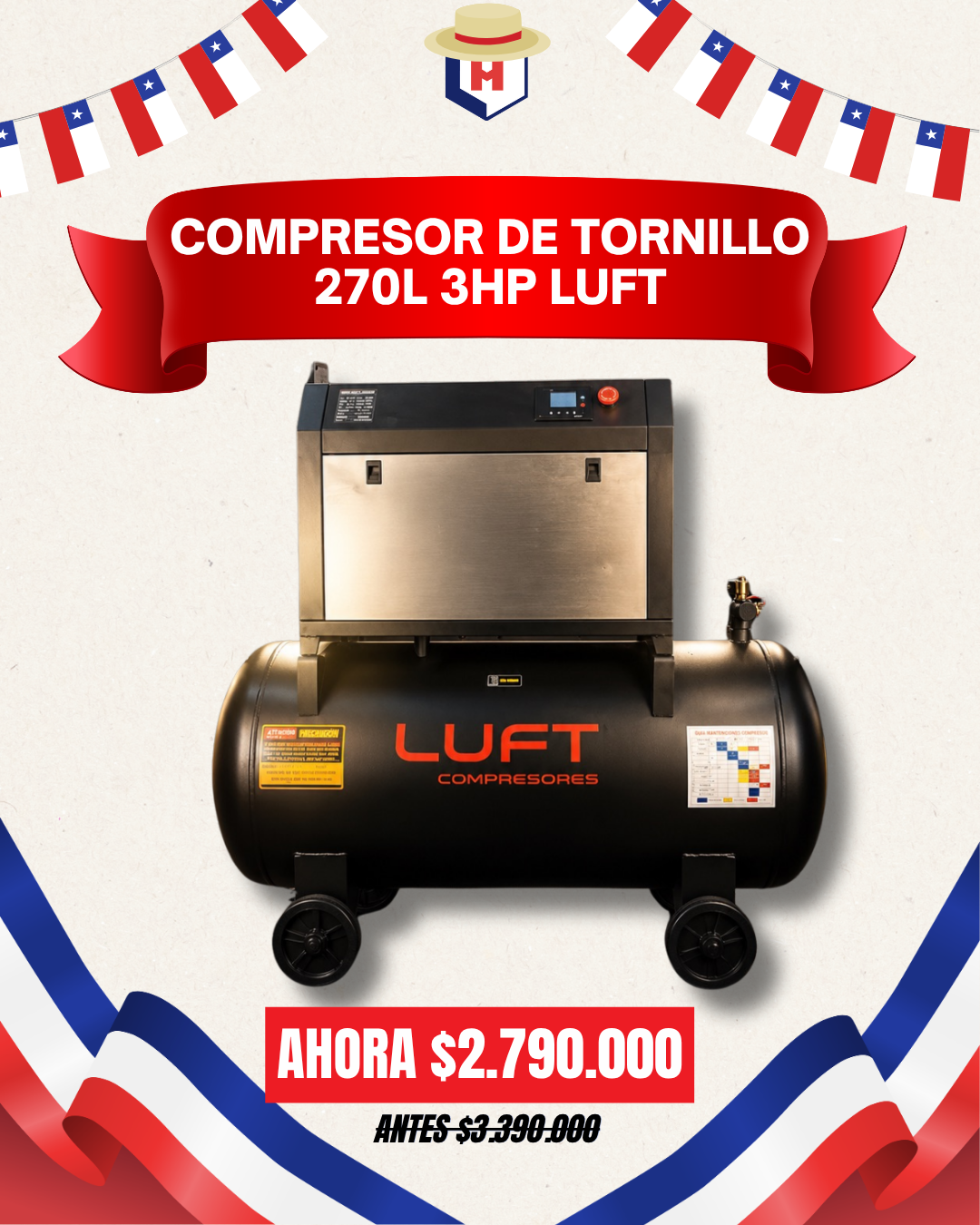 COMPRESOR DE TORNILLO 270L 3 HP LUFT
