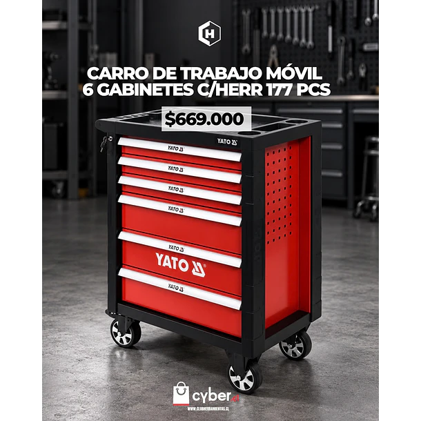 CARRO DE TRABAJO MOVIL 6 GABINETES C/HERR 177 PCS YT-55300