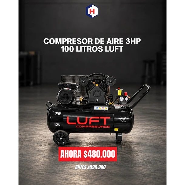 Compresor de Aire 3HP 100 Litros LUFT