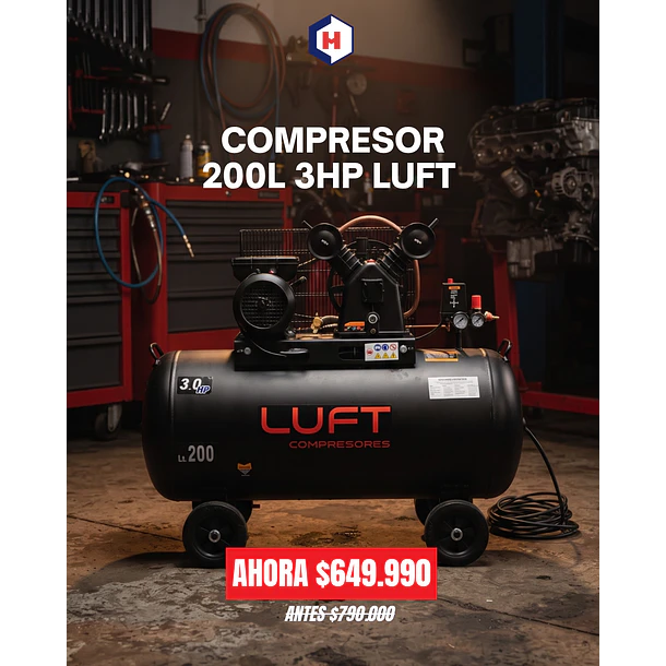Compresor de Aire 3 HP 200 Litros LUFT