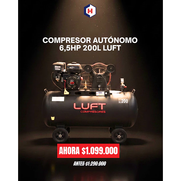 Compresor Autónomo 6,5HP 200L Luft 