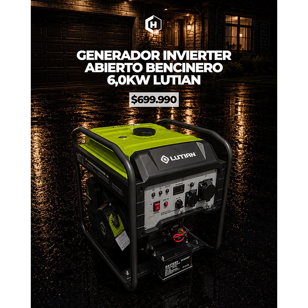 GENERADOR INVERTER BENCINERO ABIERTO 6,0KW LUTIAN