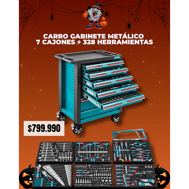 Carro Gabinete Metálico 7 Cajones + 328 Herramientas