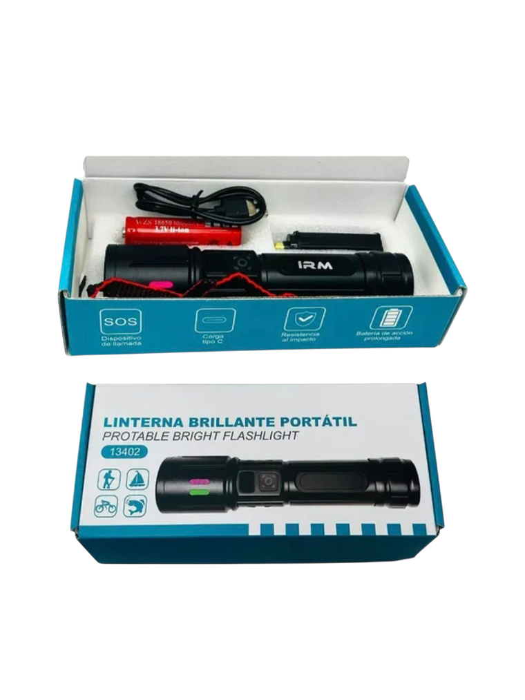 Linterna Led recargable con zoom Full metal IRM 13402 2