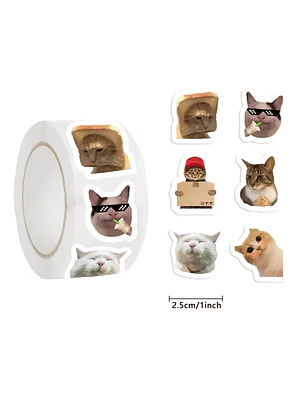 Rollo 500 Unidades Sticker Gatitos  Gato Meme (10 modelos de gatito diferentes en sticker)