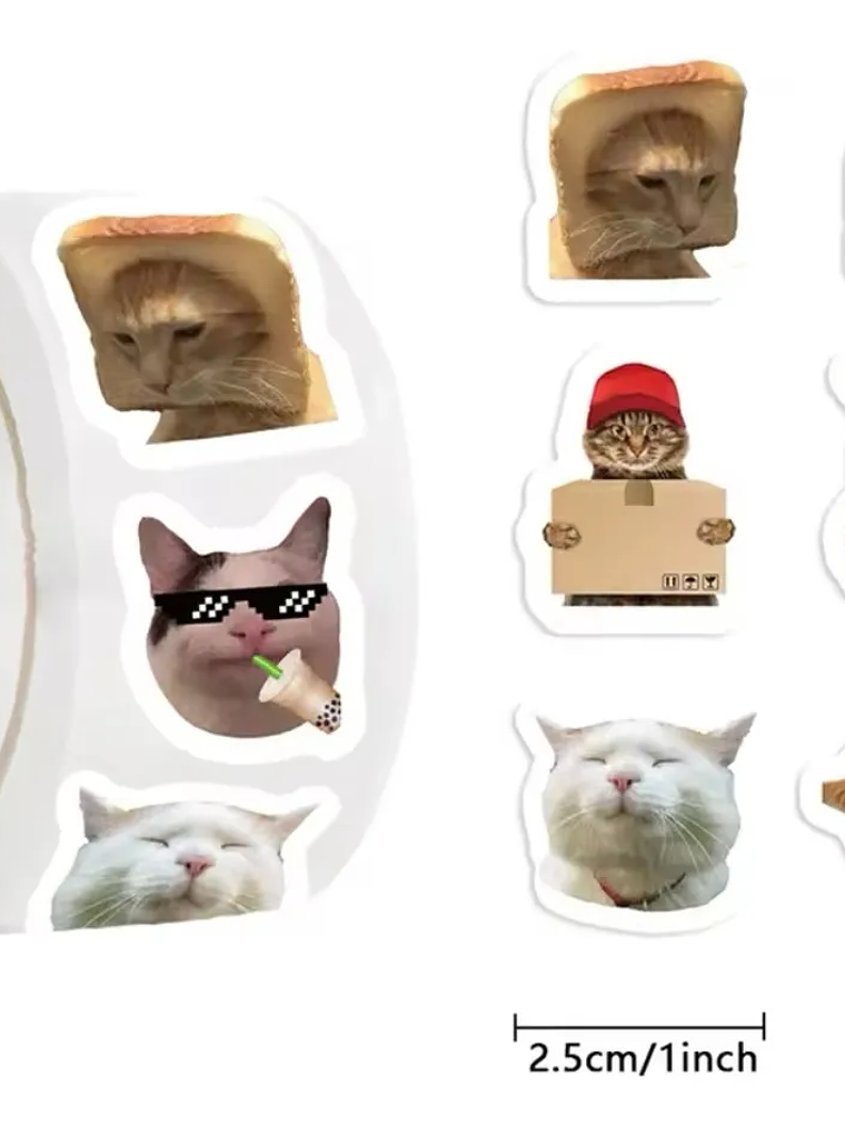 Rollo 500 Unidades Sticker Gatitos  Gato Meme (10 modelos de gatito diferentes en sticker) 1