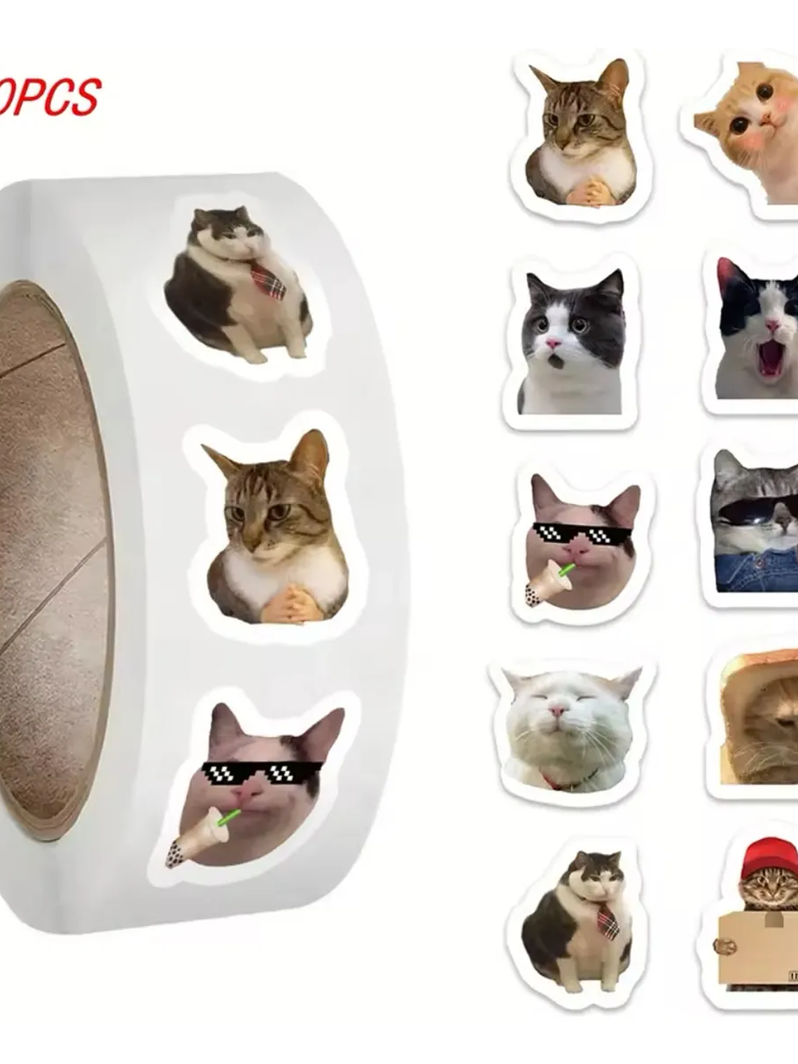 Rollo 500 Unidades Sticker Gatitos  Gato Meme (10 modelos de gatito diferentes en sticker) 2