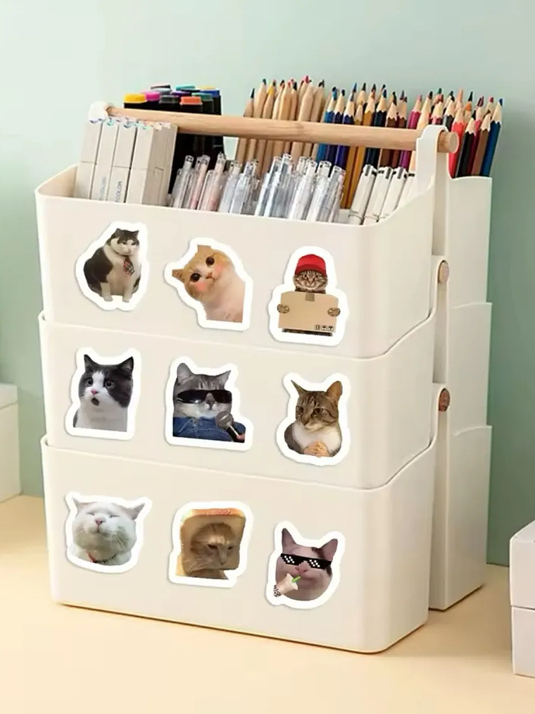 Rollo 500 Unidades Sticker Gatitos  Gato Meme (10 modelos de gatito diferentes en sticker) 3