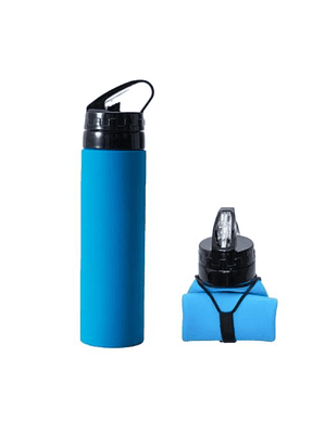 Botella Termo De Agua Silicona Portátil Plegable 600ml- Azul