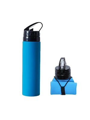 Botella Termo De Agua Silicona Portátil Plegable 600ml- Azul