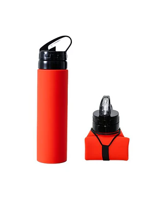 Botella Termo De Agua Silicona Portátil Plegable 600ml- Rojo