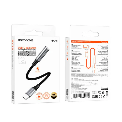 Adaptador Tipo C a Jack 3.5mm Borofone Bv16 Negro
